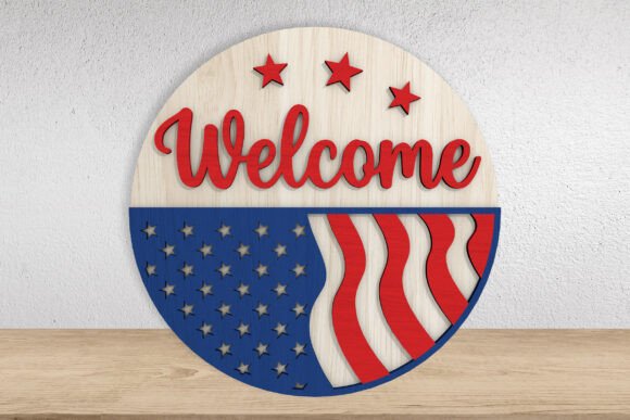 Patriotic American Flag Welcome Sign: A Laser Cut Design Asset